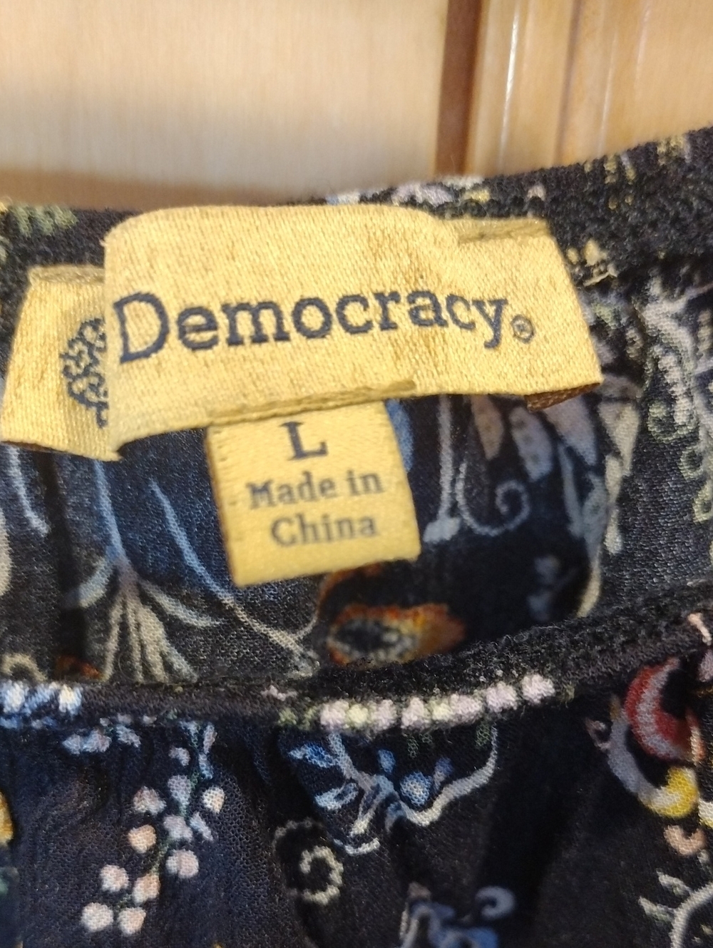 Democracy Navy Floral Smocked Peasant Blouse - Picture 2 of 8